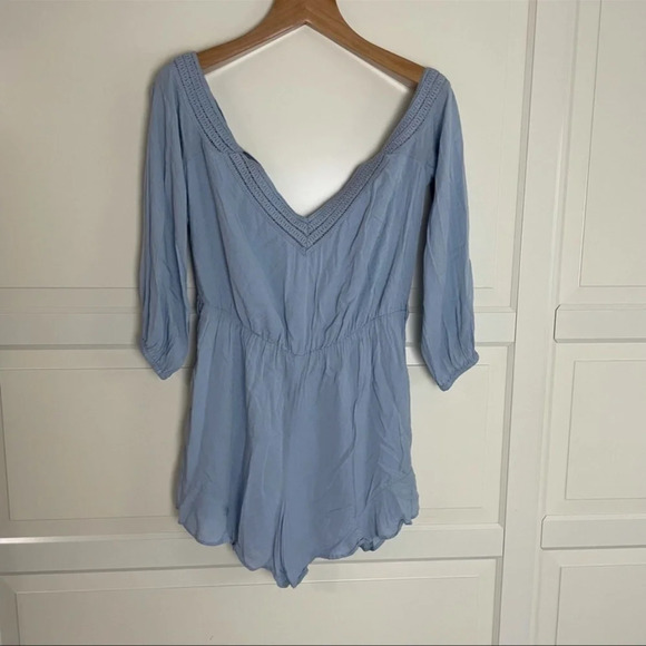Bardot light blue off the shoulder romper playsuit  9613 - Picture 6 of 11